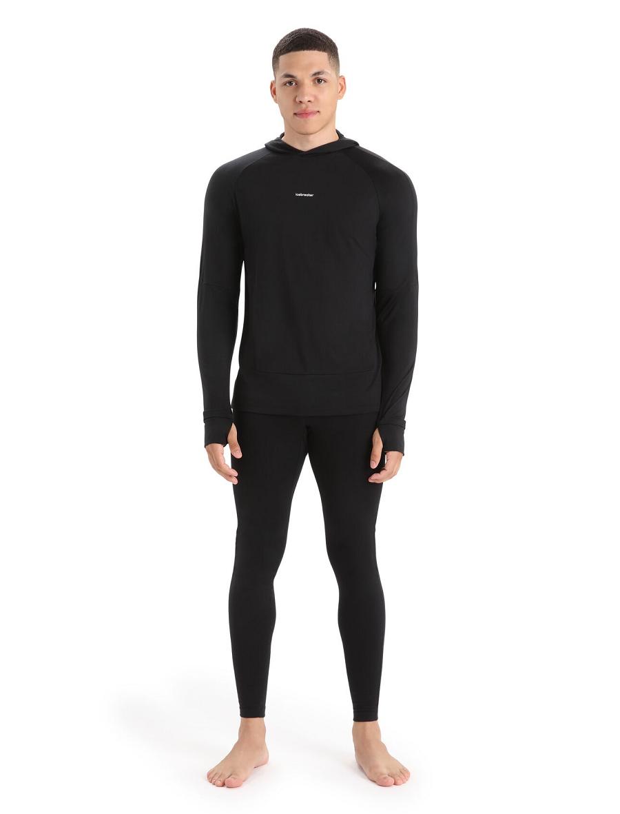 Bluzy Z Kapturem Icebreaker Cool-Lite™ Merino Long Sleeve Męskie Czarne | PL 1689JPQJ